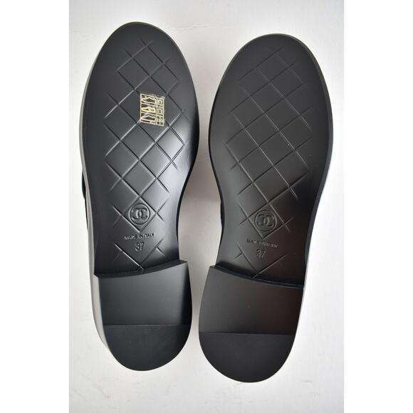 Chanel REV Black Quilted Flap Turnlock CC Logo Gold Mule Slip On Flat Loafer 37 - Picture 12 of 12